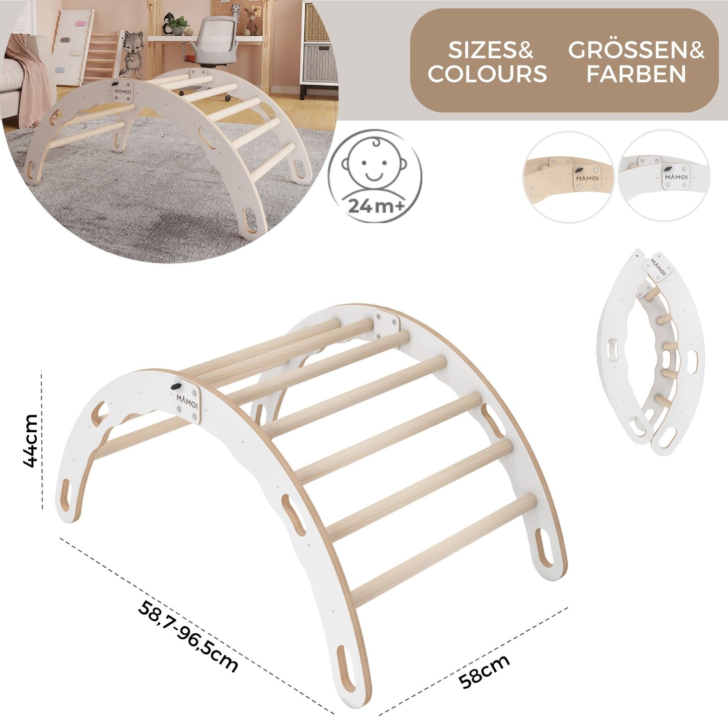 MAMOI® Kletterbogen mit Kissen, Kissen für Regenbogenwippe aus Holz, Kletterdreieck, Baby Klettern, Holzbogen für Kinder, Spielplatz, Klettergerüst Indoor. Perfekt für Kinder ab 24 Monaten.-2