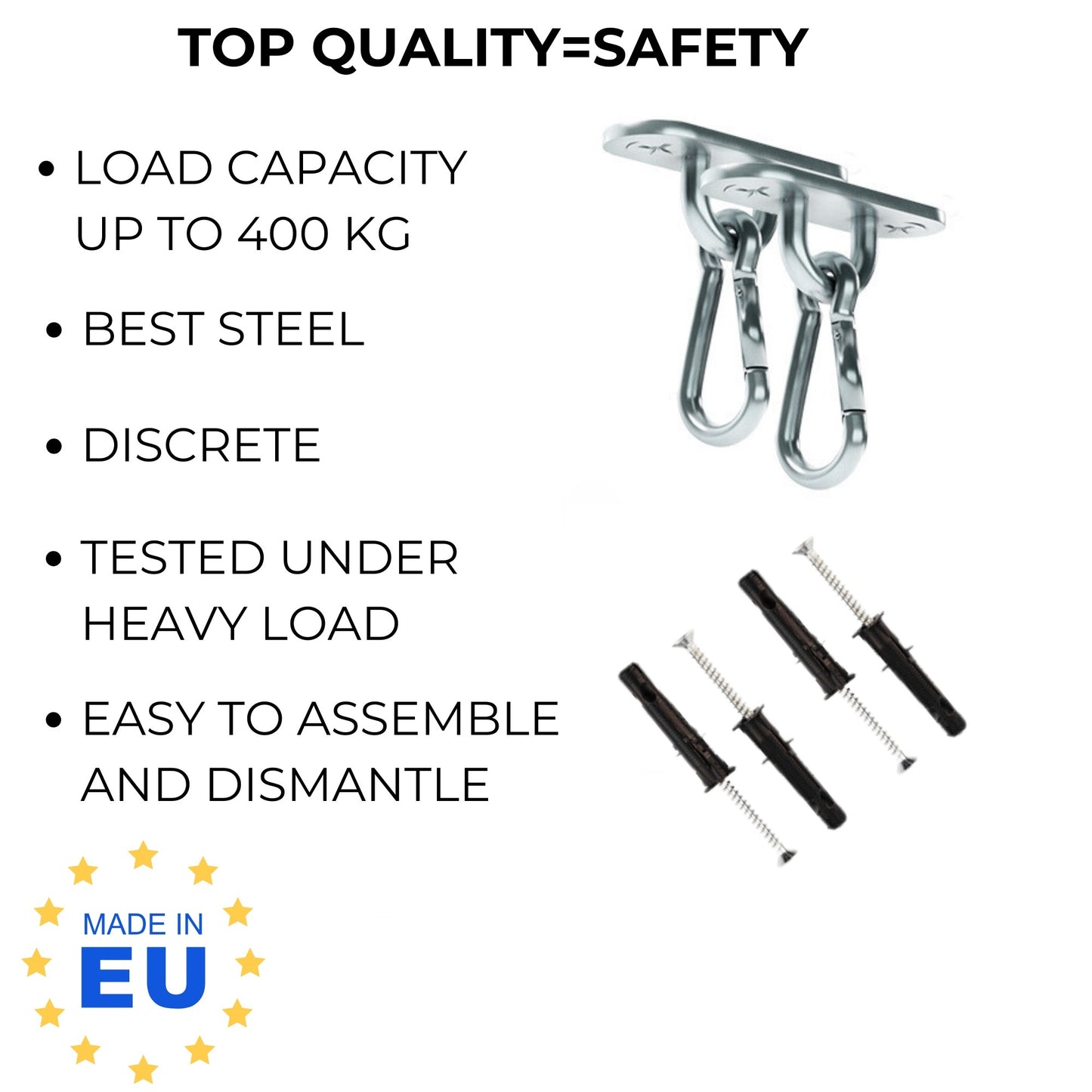 MAMOI® Deckenhaken schwerlast, Karabiner für schaukel, Schaukelhaken betondecke, Schwerlasthaken decke und holz, Deckenhacken für hängesessel, Hängematten aufhängung zubehör, Haken befestigung-3