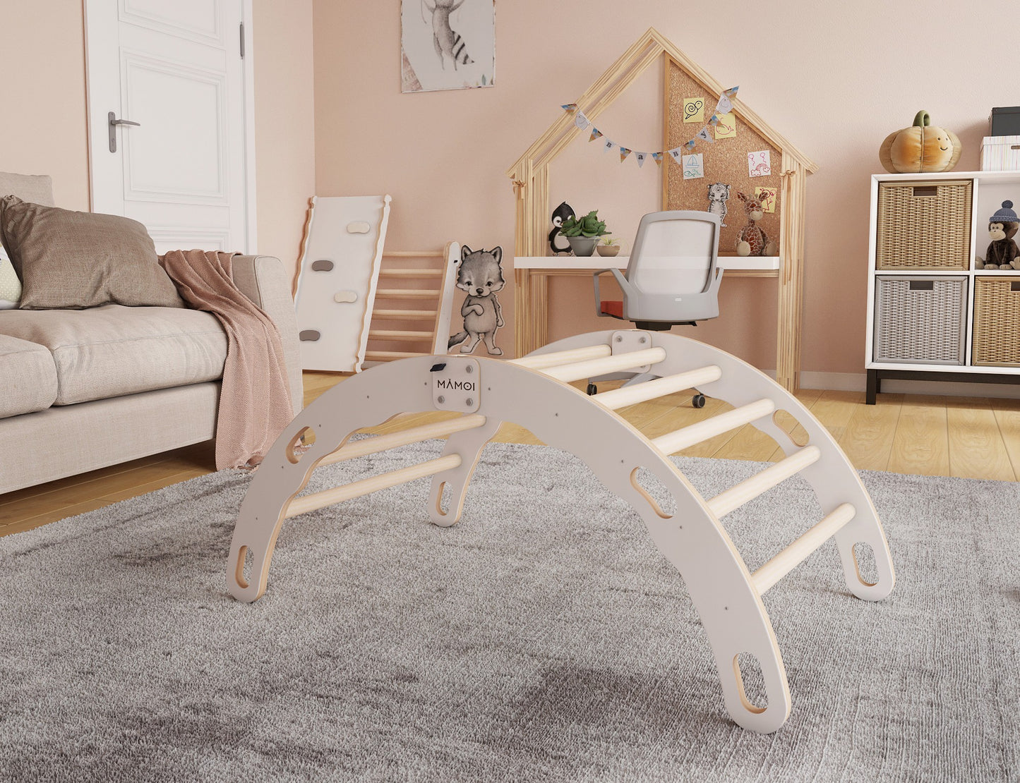 MAMOI® Kletterbogen mit Kissen, Kissen für Regenbogenwippe aus Holz, Kletterdreieck, Baby Klettern, Holzbogen für Kinder, Spielplatz, Klettergerüst Indoor. Perfekt für Kinder ab 24 Monaten.-1