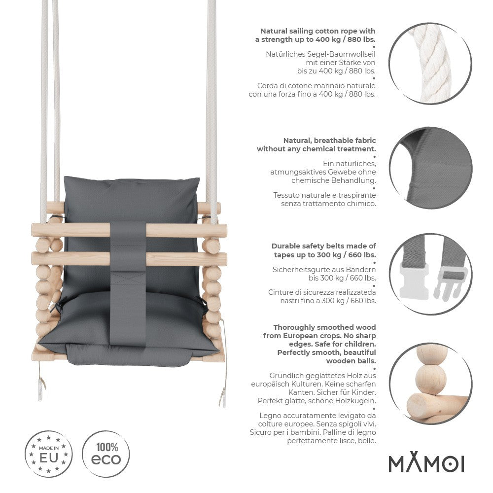 MAMOI® Babyschaukel für den Innenbereich, Babyschaukelsitz, Baumwollschaukel aus Naturholz, Babyschaukel für Kinder ab 1 Jahr, 3 in 1-1