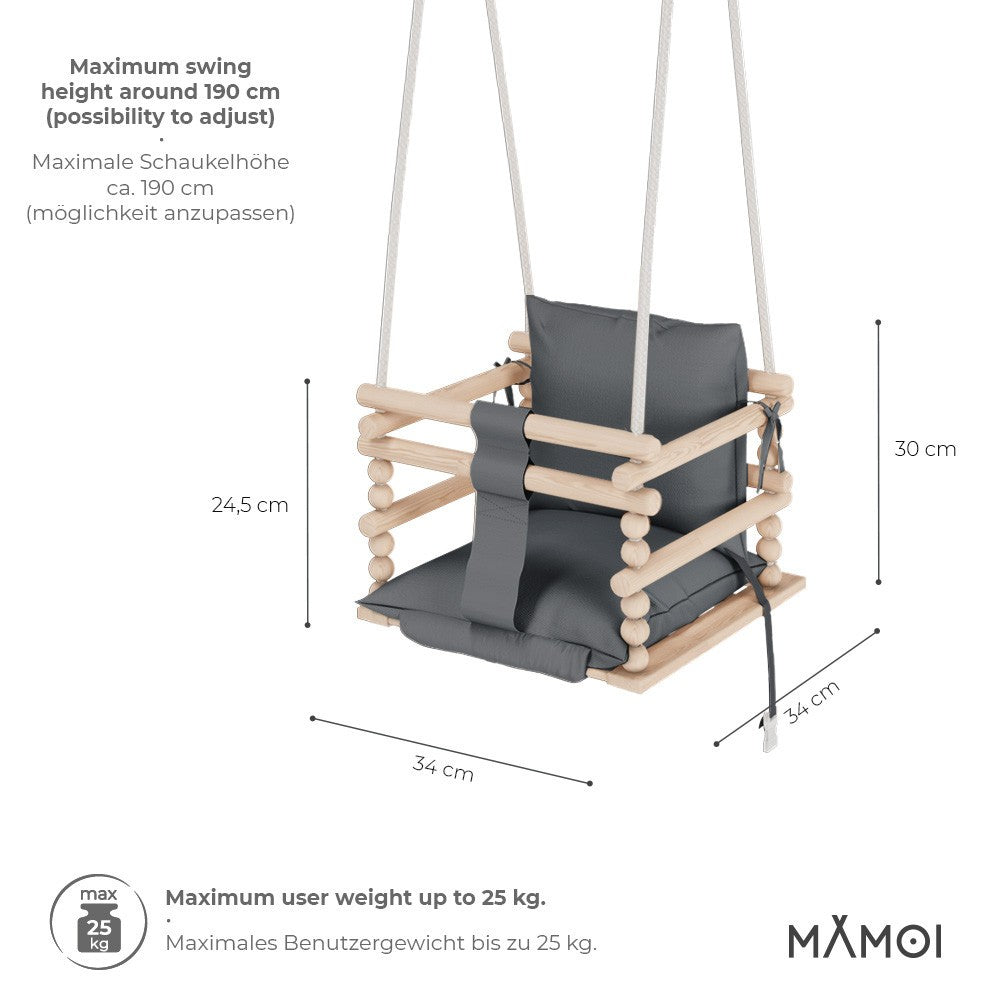 MAMOI® Babyschaukel für den Innenbereich, Babyschaukelsitz, Baumwollschaukel aus Naturholz, Babyschaukel für Kinder ab 1 Jahr, 3 in 1-2