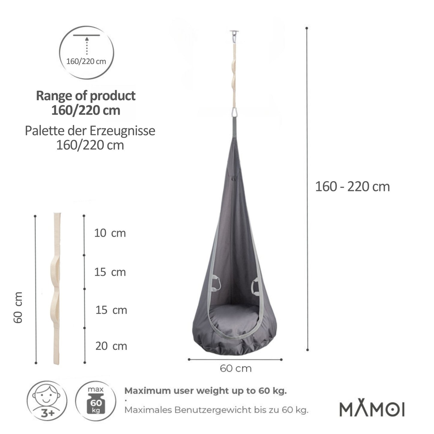 MAMOI® Hängesessel für Kinder, Schaukel für Kinderzimmer, Hängehöhle, Hängeschaukel, Sensory swing, Schaukeltuch indoor, Hängesack, Tuchschaukel, Babyschaukel, Hängetuch-1