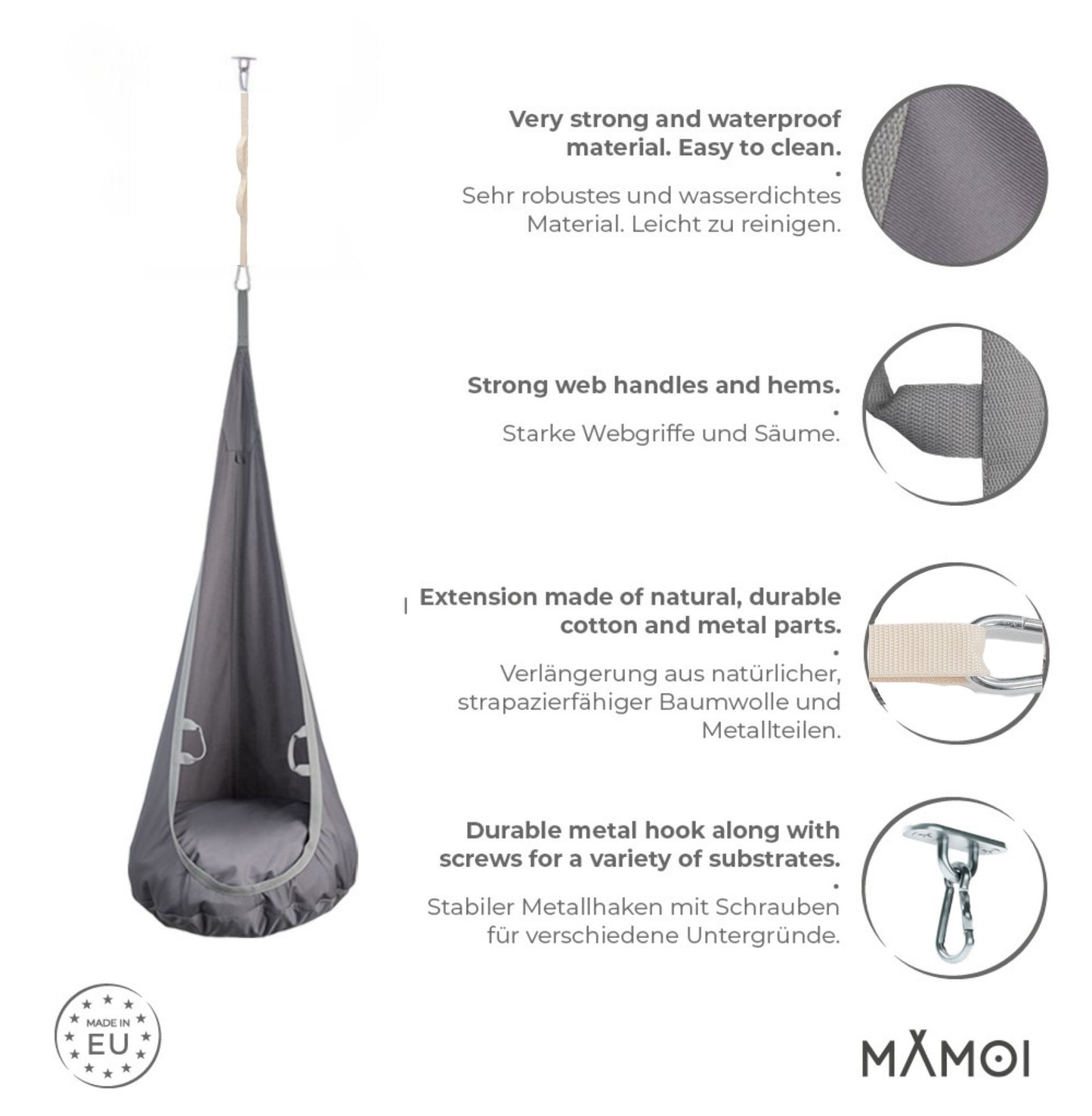 MAMOI® Hängesessel für Kinder, Schaukel für Kinderzimmer, Hängehöhle, Hängeschaukel, Sensory swing, Schaukeltuch indoor, Hängesack, Tuchschaukel, Babyschaukel, Hängetuch-2