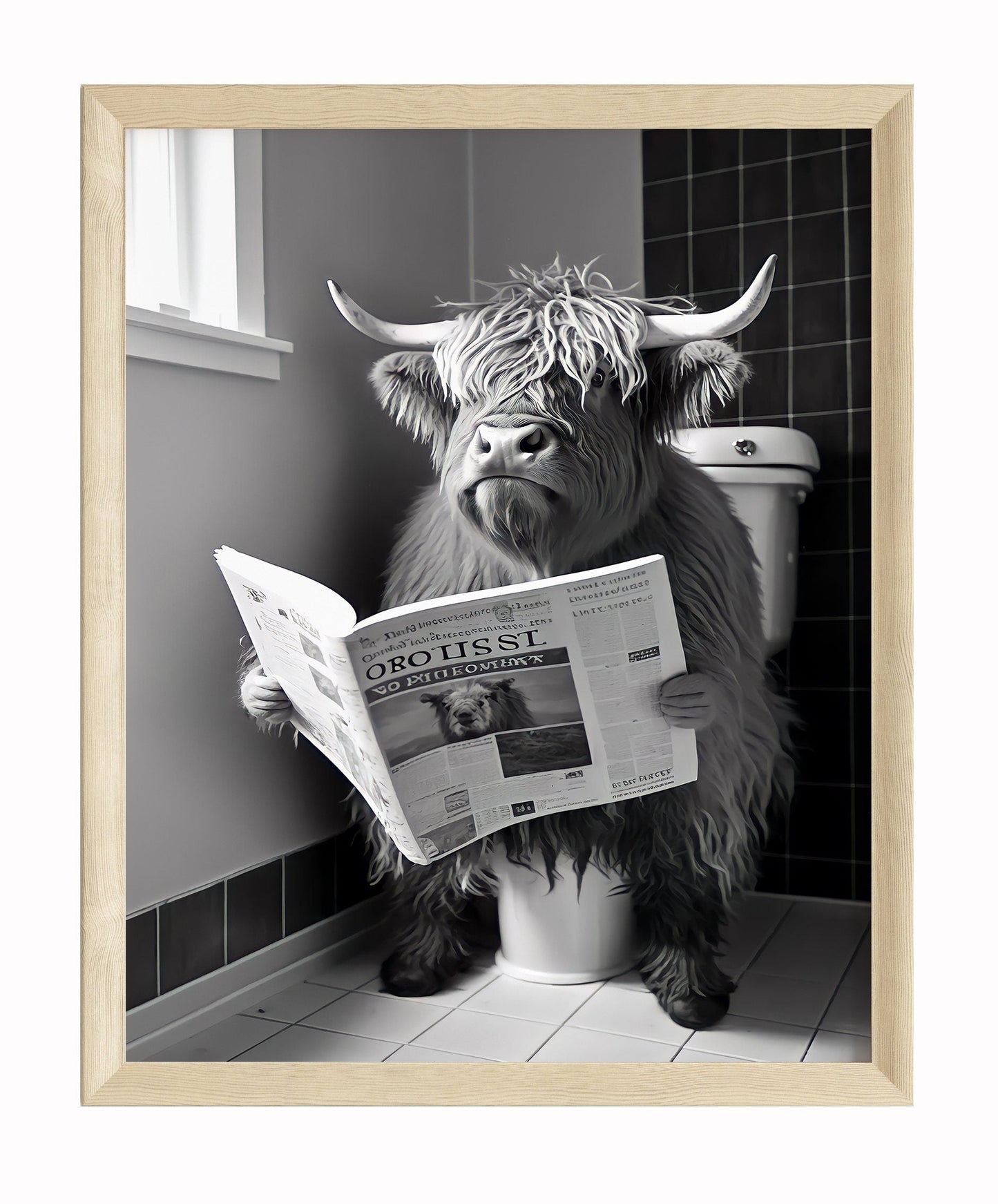 Lustiges Kuh WC Poster · Die Kuh und ihre Zeitungspause · Entspannung auf der Toilette · Wand Dekoration · ohne Rahmen-1