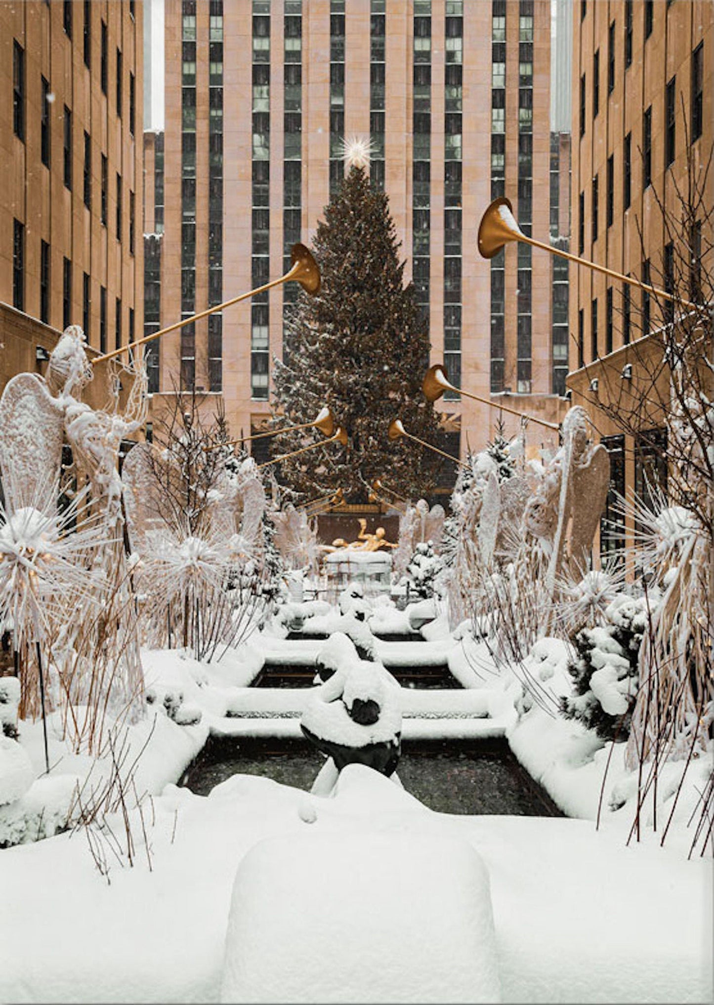 Poster New York Weihnachtsbaum Zimtplätzchen Kathedrale | Bilder Wohnzimmer | Wandbilder Schlafzimmer | Deko Print ohne Rahmen | Bilder Set-7