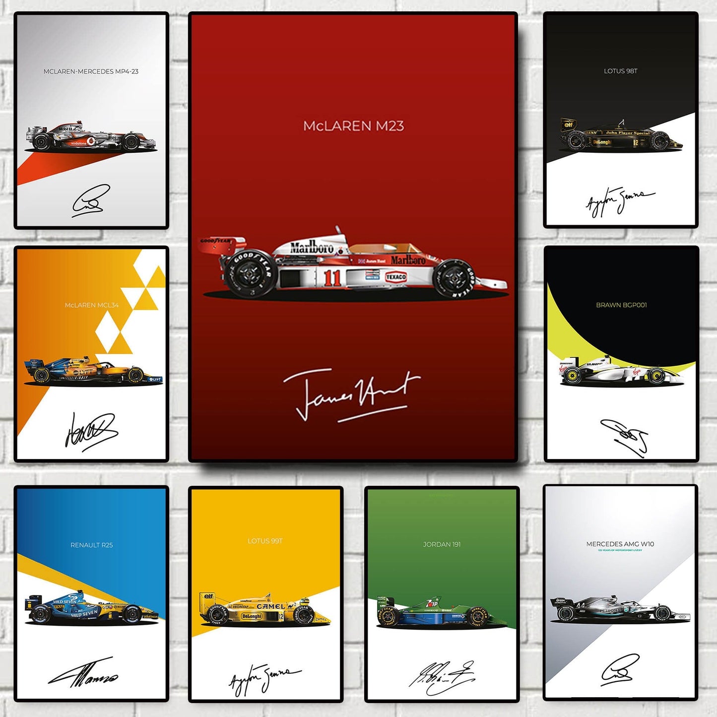 Poster Formel 1 Rennwagen Grand Prix Rennfahrer Signature I Deko Print ohne Rahmen-0
