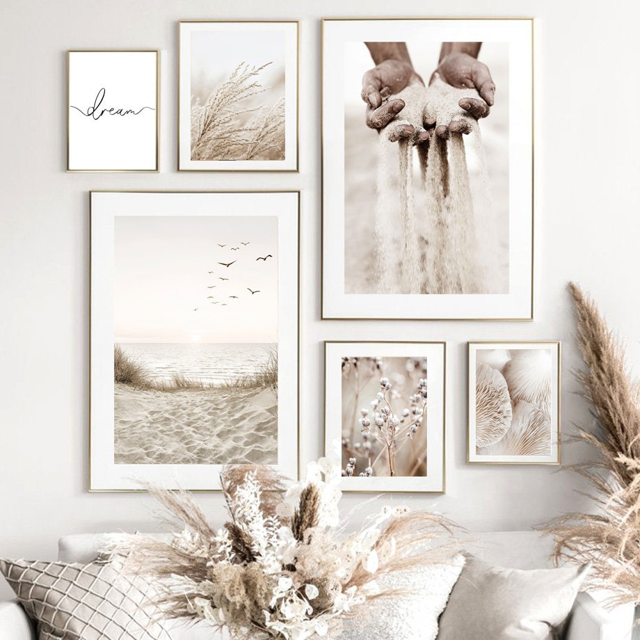 Poster Meer Pampasgras Beige I Wandbilder Wohnzimmer & Schlafzimmer I Deko Print Bilder I ohne Rahmen-1