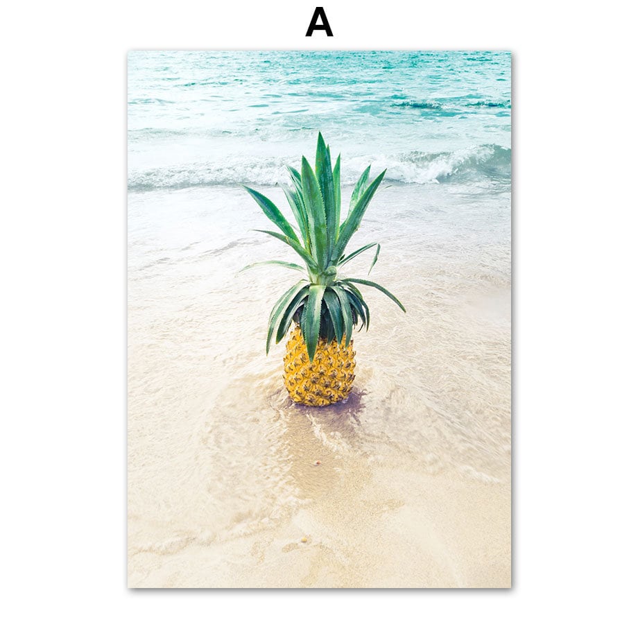 Poster Palmen Strand Muscheln Käfer Surfbretter Ananas I Wandbilder Wohnzimmer & Schlafzimmer I Wand Deko I Kunst Druck I ohne Rahmen-1