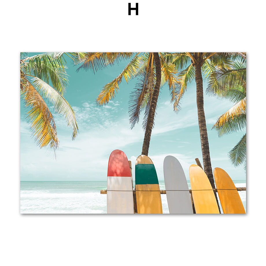 Poster Palmen Strand Muscheln Käfer Surfbretter Ananas I Wandbilder Wohnzimmer & Schlafzimmer I Wand Deko I Kunst Druck I ohne Rahmen-8