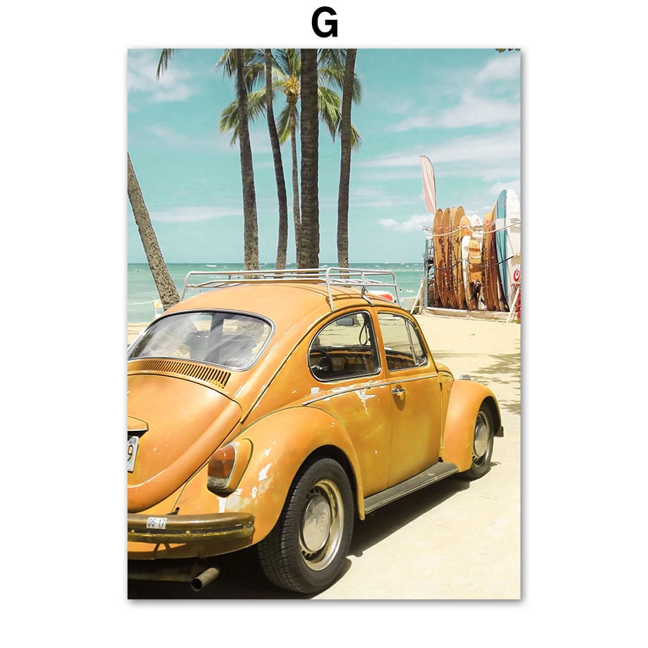 Poster Palmen Strand Muscheln Käfer Surfbretter Ananas I Wandbilder Wohnzimmer & Schlafzimmer I Wand Deko I Kunst Druck I ohne Rahmen-7