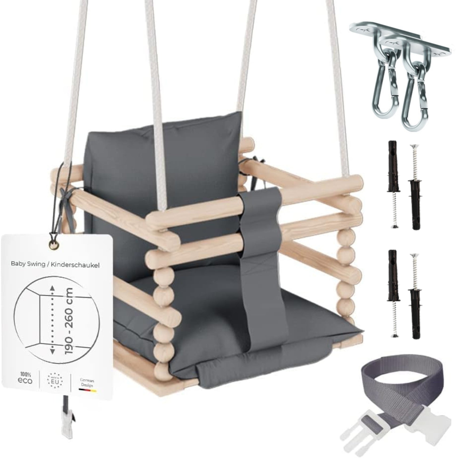MAMOI® Babyschaukel für den Innenbereich, Babyschaukelsitz, Baumwollschaukel aus Naturholz, Babyschaukel für Kinder ab 1 Jahr, 3 in 1-0