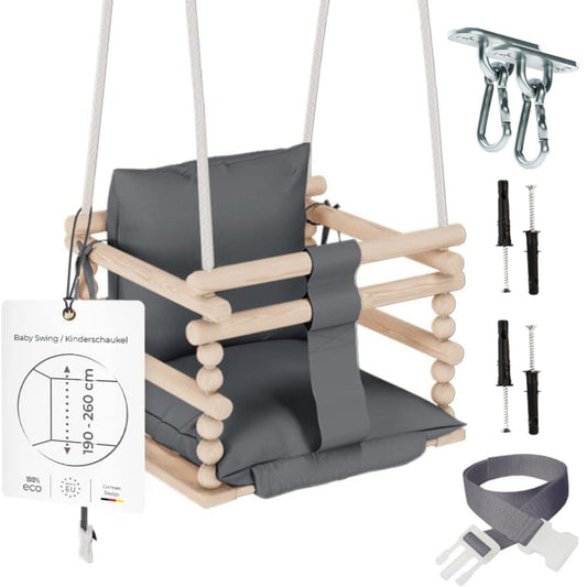 MAMOI® Babyschaukel für den Innenbereich, Babyschaukelsitz, Baumwollschaukel aus Naturholz, Babyschaukel für Kinder ab 1 Jahr, 3 in 1-0