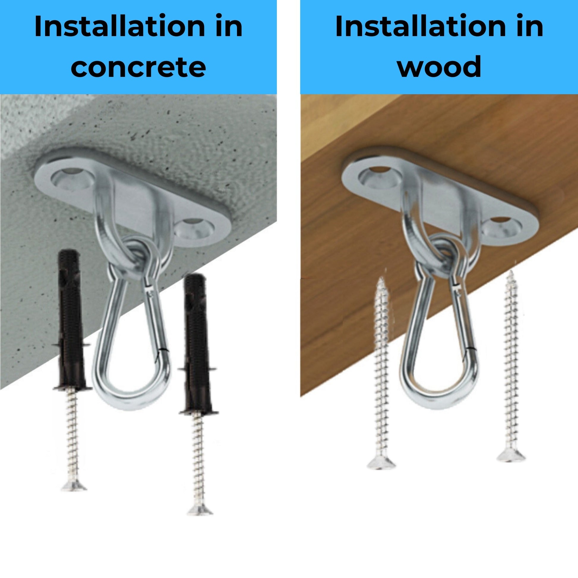 MAMOI® Deckenhaken schwerlast, Karabiner für schaukel, Schaukelhaken betondecke, Schwerlasthaken decke und holz, Deckenhacken für hängesessel, Hängematten aufhängung zubehör, Haken befestigung-1