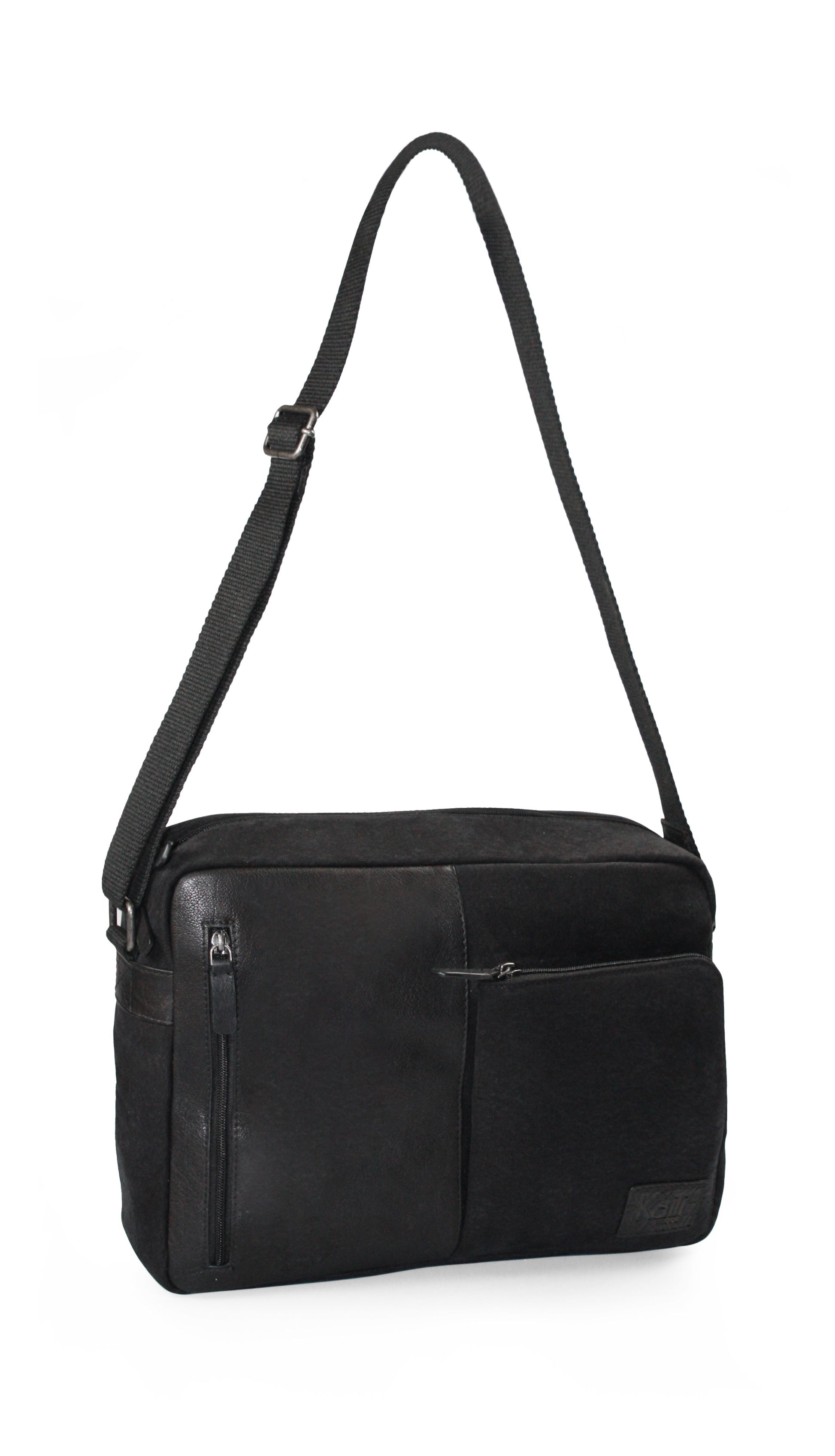 Leder Aktentasche für Herren - Schwarz - Zubehör in Antik-Nickel-Optik, Verschluss oben mit Reißverschluss. Abmessungen: 35 x 26 x 10 cm. Material: Canvas/echtes Vollnarbenleder-3