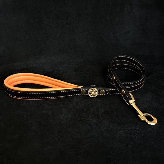 Die Bestia „Bijou“ Lederleine in Schwarz / Orange -0