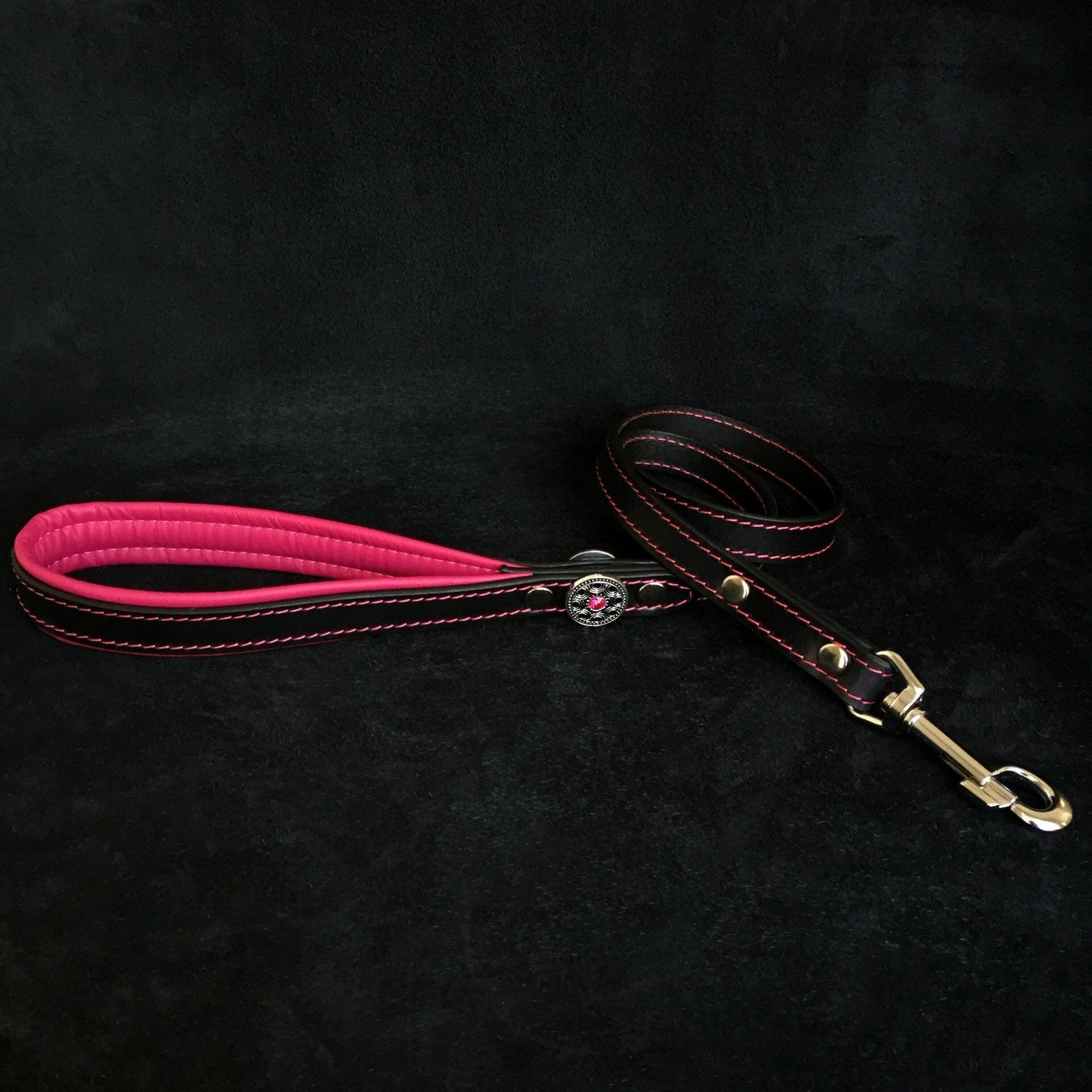 ''Bijou'' Leder Leine Schwarz / Pink-0