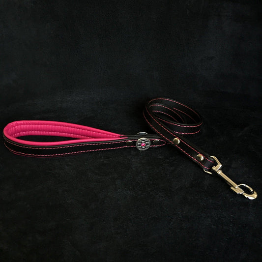 ''Bijou'' Leder Leine Schwarz / Pink-0