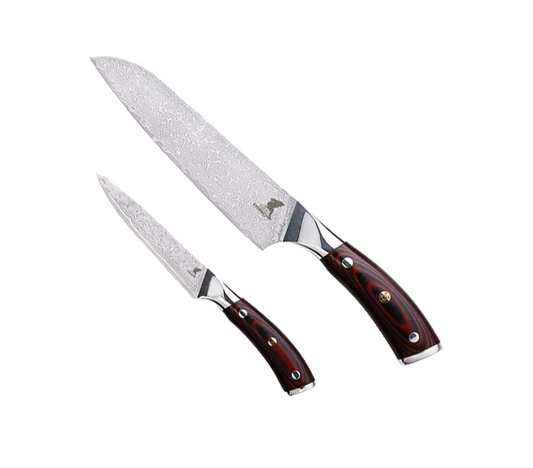 Damascus Santoku Messer (7"/18cm) + Damascus Schälmesser (4"/10cm) | Sternsteiger - Hiroto Kollektion-0