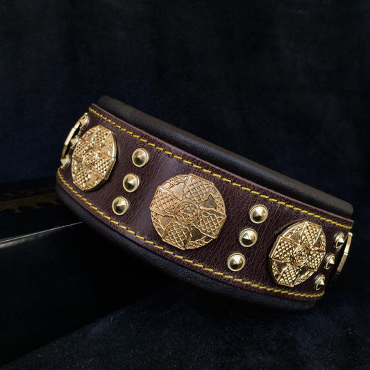 Das „Maximus“-Halsband – 6,5 cm (2,5 Zoll) breit in Braun & Gold-0