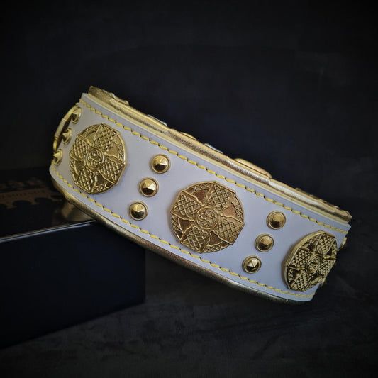 Das "Maximus" Halsband – 5 cm breit in Weiß & Gold-0